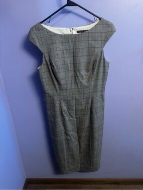 ANTONIO MELANI Gray Plaid Midi Sheath Dress